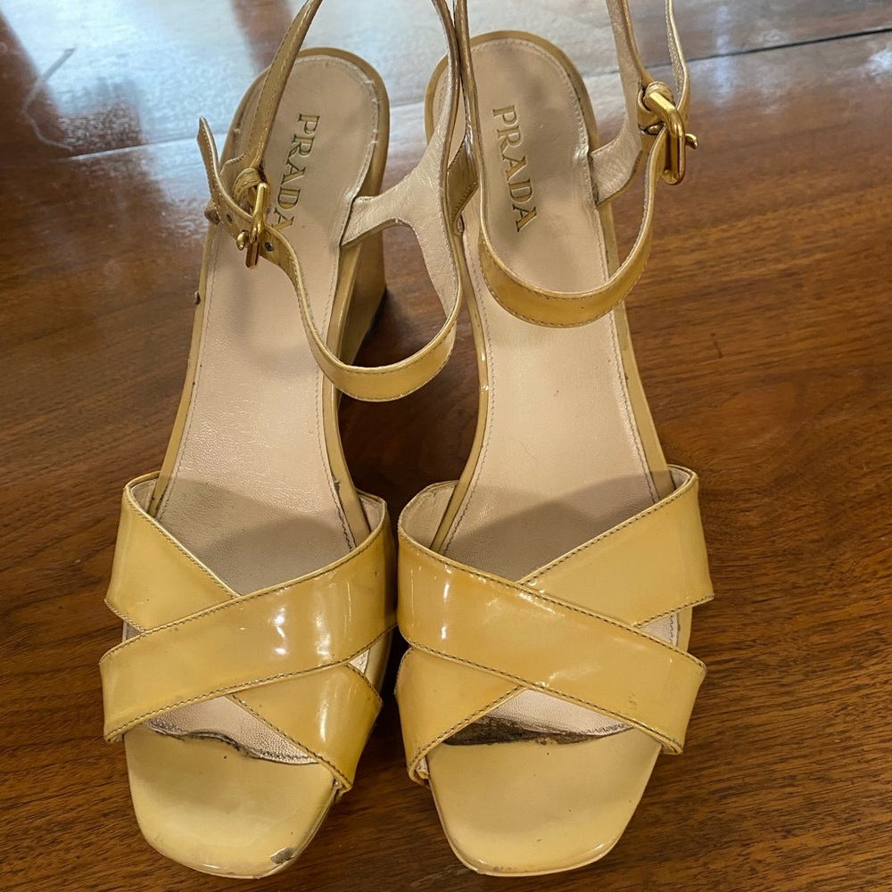 PRADA Patent Leather Wedge Sandals EU 42/US 10